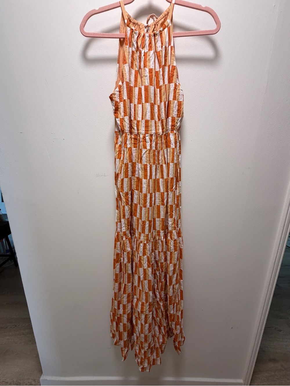 Kori Orange and White Halter Maxi Dress